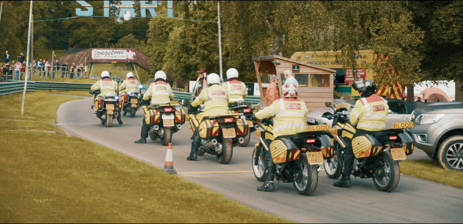 Blood bikers riding on the road