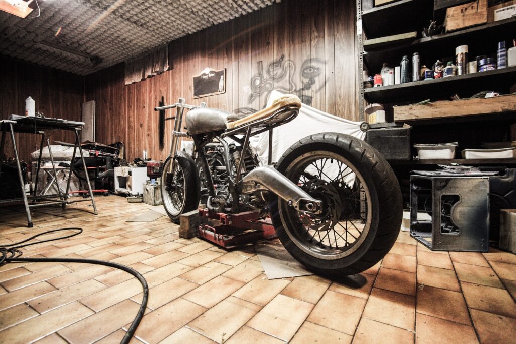Motorcycle in garage