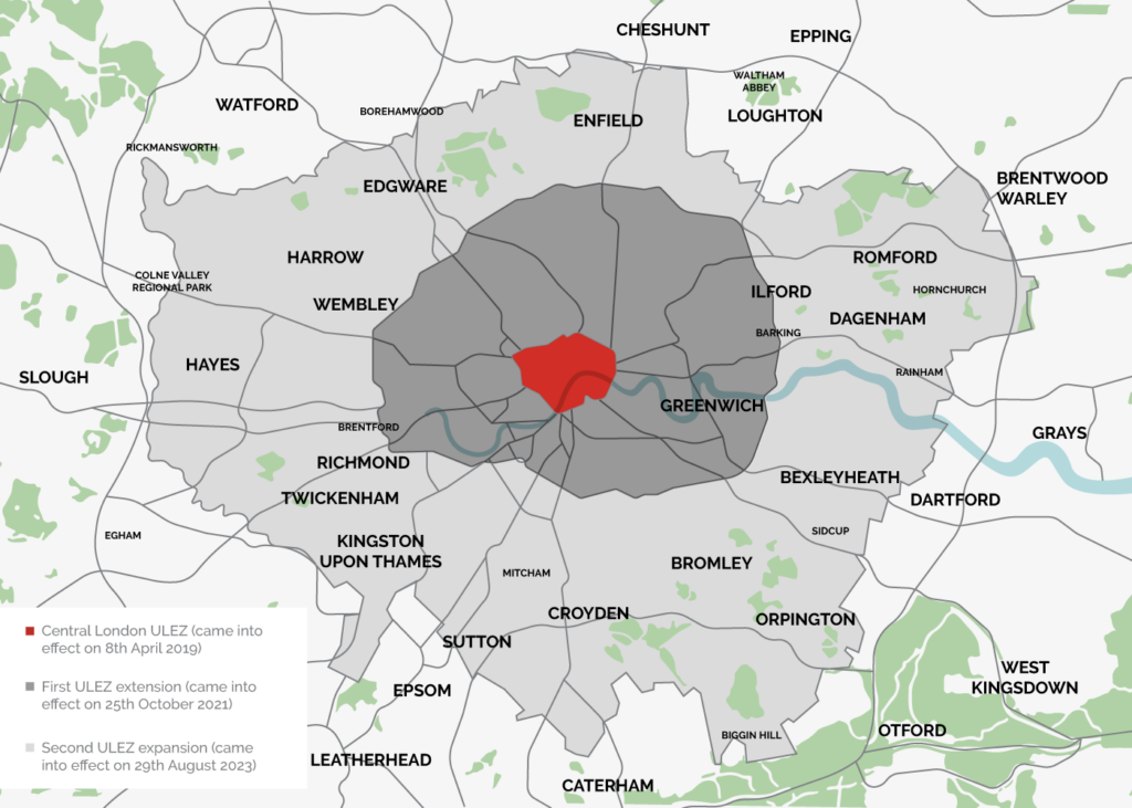 Map of the areas affected by ULEZ