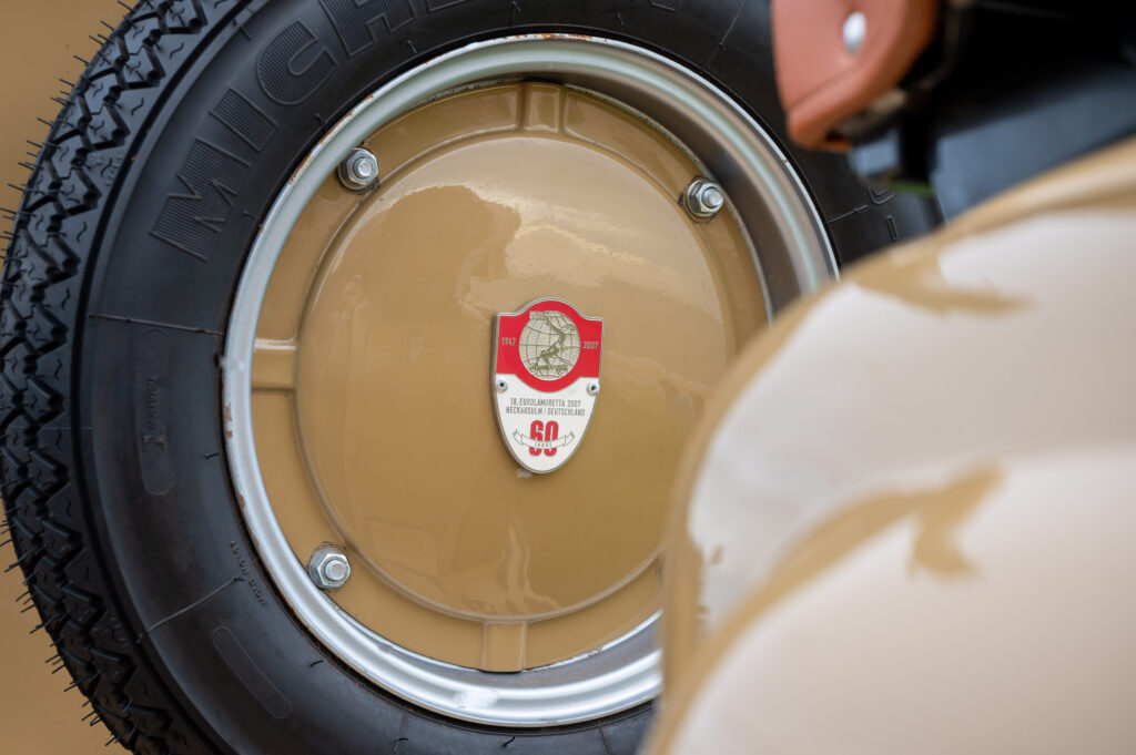 Lambretta wheel with Neckarsulm rally badge