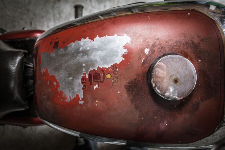 Wear and tear on Royal Enfield motorcycle fuel tank