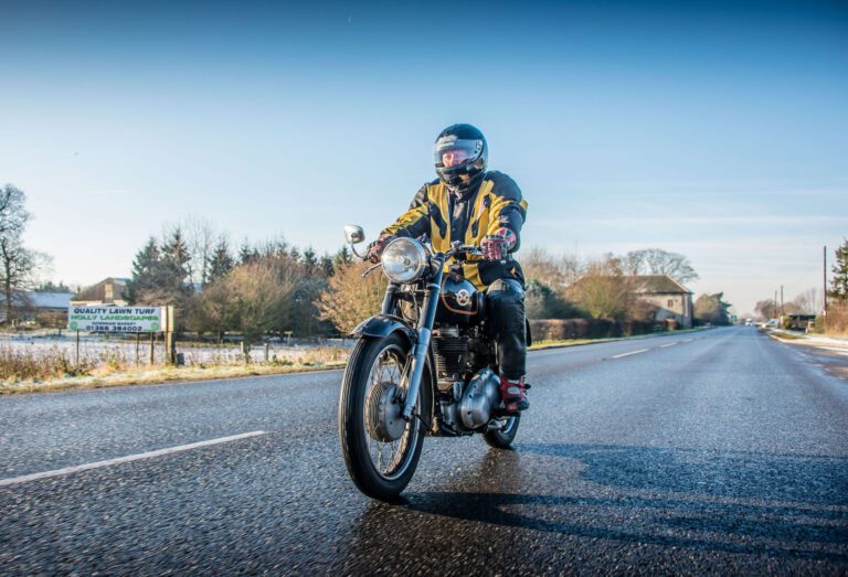 Matchless G3LS with rider John Thompson on the road
