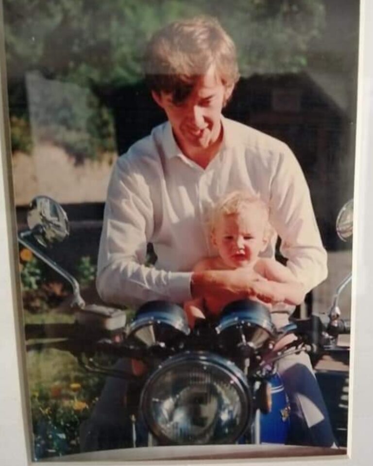 Alan with Terence on the bike in 1990