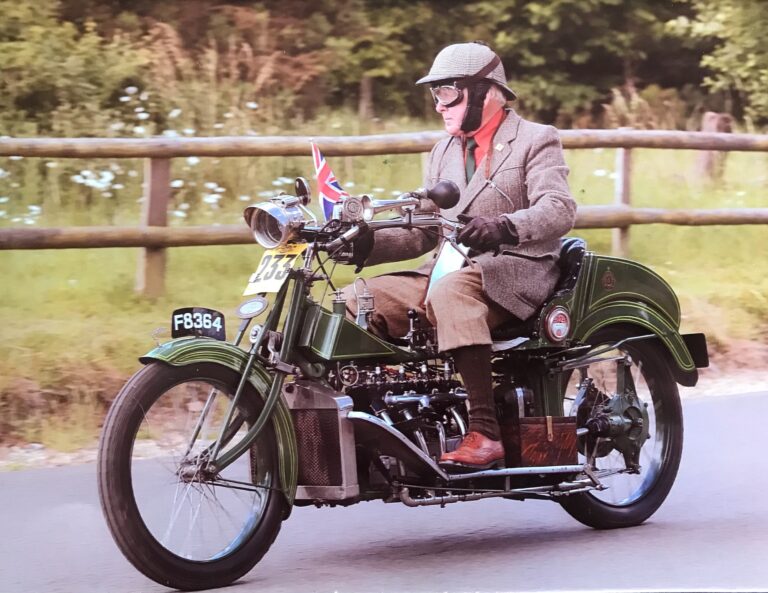 Richard riding the Wilkinson motorcycle