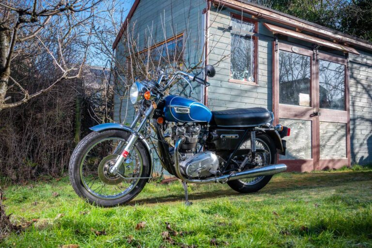 Paul's Triumph Tiger outside his therapy shed