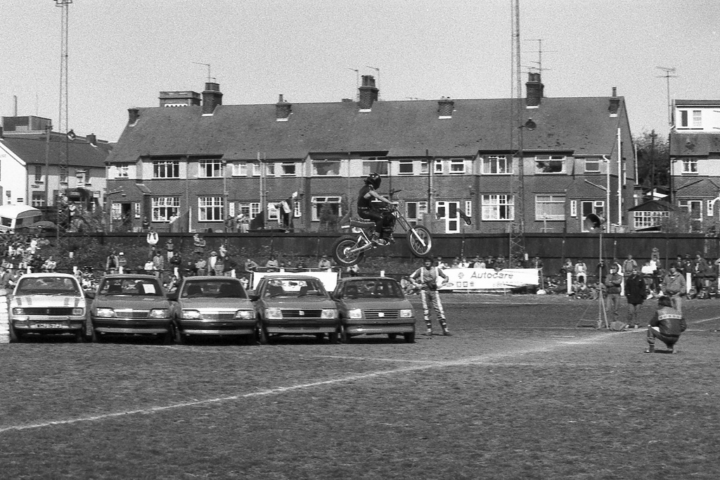 Eddie Kidd jumps cars at Harwich