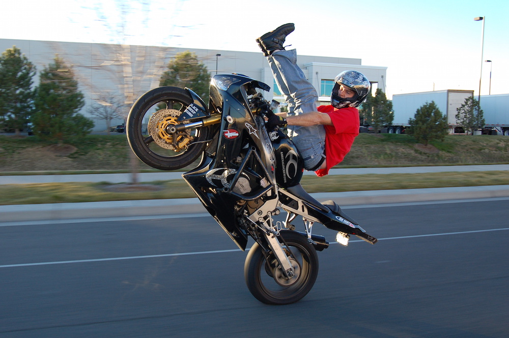 Motorcycle wheelie stunt
